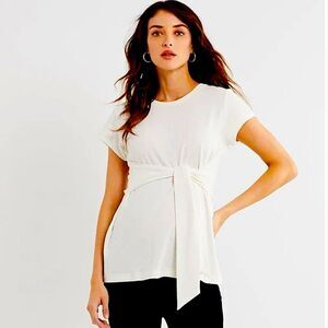 A Pea in the Pod White Textured Tie Front Short Sleeve Maternity Top Size Medium